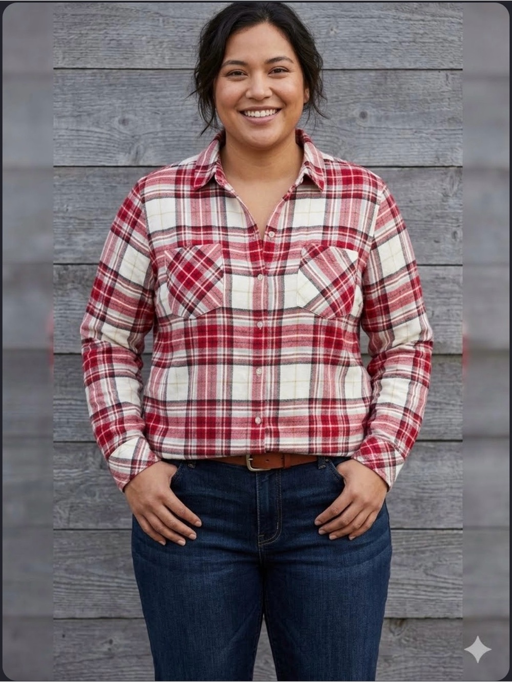 Croft & Barrow Red Ivory Plaid Flannel Shirt Cabincore Gorpcore 1xl